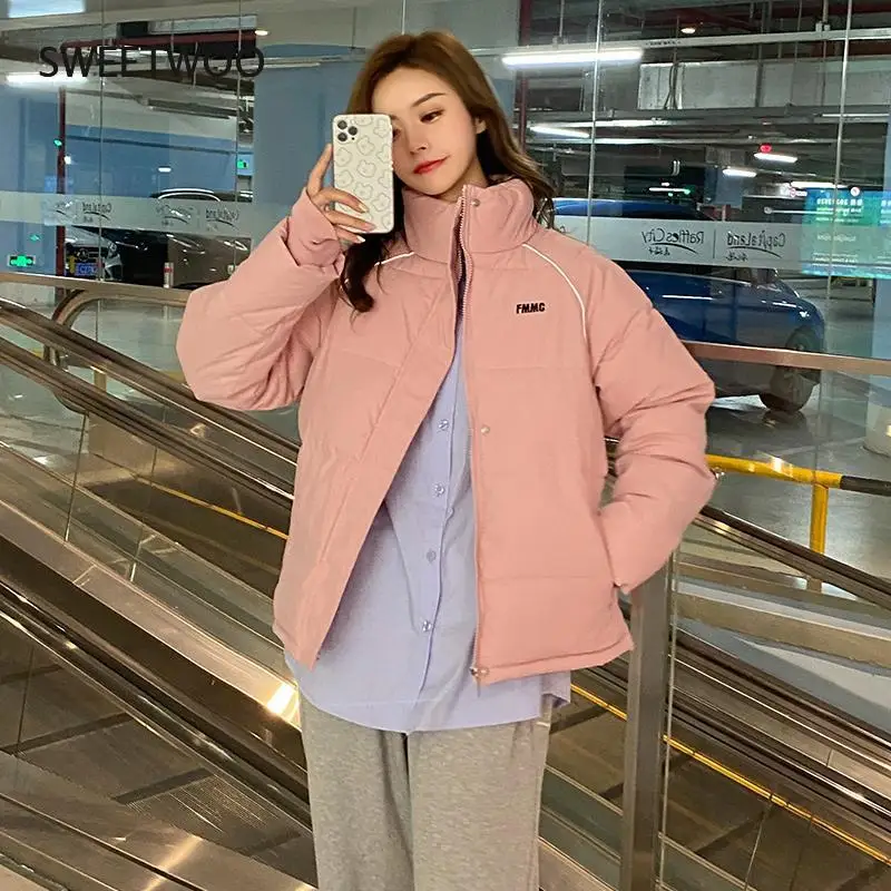 2022 Winter Women Oversized Parkas Jacket Fashion Solid Stand Collar Thick Warm Padded Coat Casual Winter Outwear Jacket Parkas