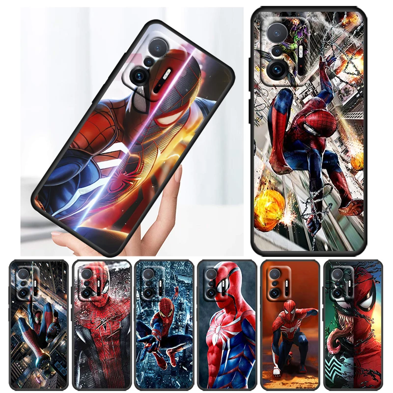 

Marvel Spiderman Art Case For Xiaomi 12T 12S 12 11 Ultra 11T 10T 9T Note 10 Pro Lite 5G Soft TPU Black Phone Cover Core