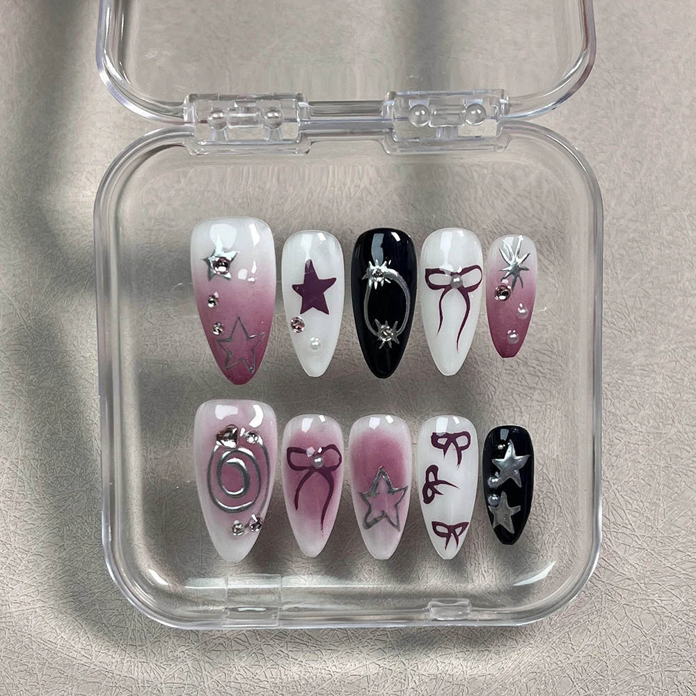 Модный носимый пресс для ногтей Kuromi роскошный французский градиентный дизайн со