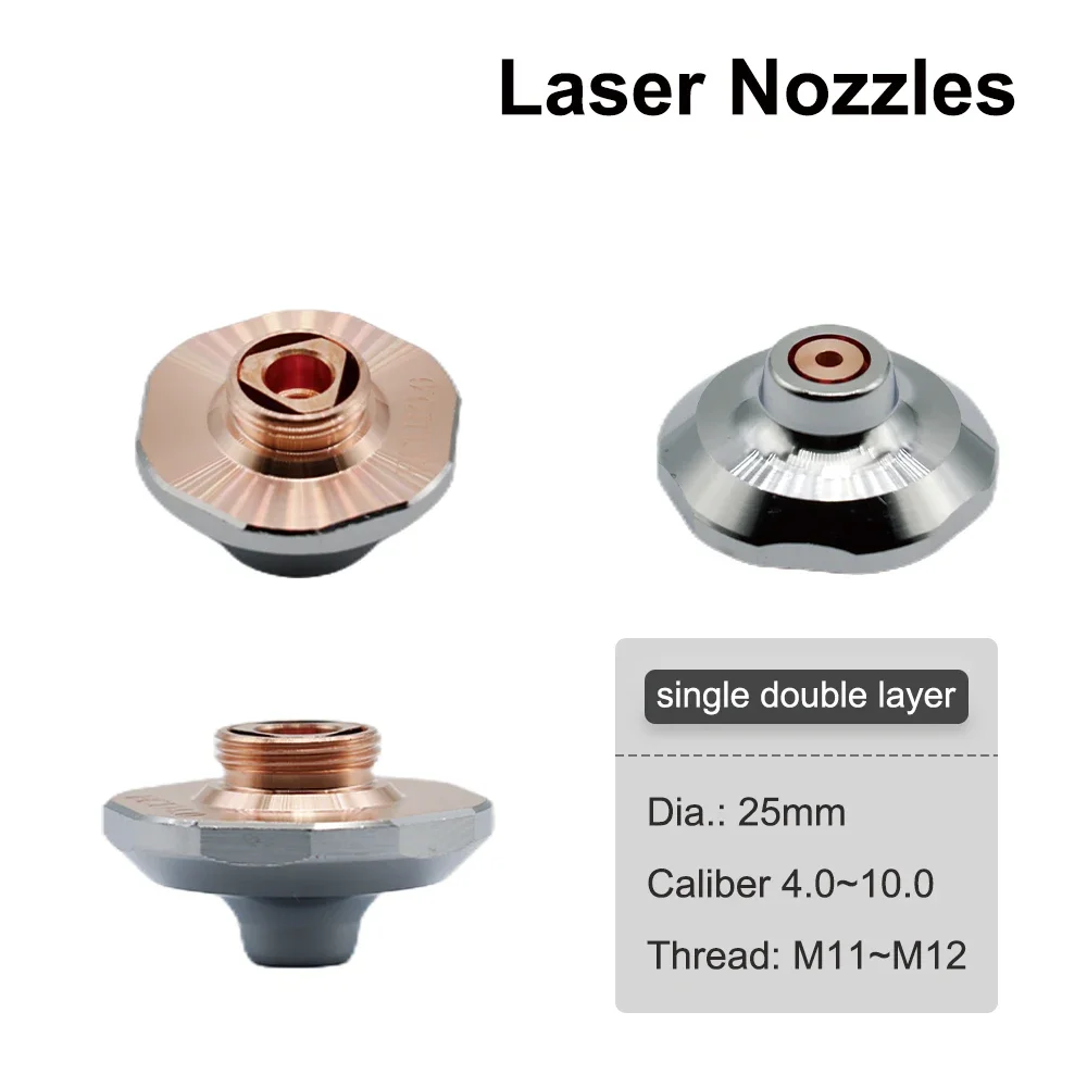 

Single Layer Double Layer Nozzles Dia 25mm M11/M12 Caliber 4.0/6.0/10.0mm for Fiber Laser Cutting Head