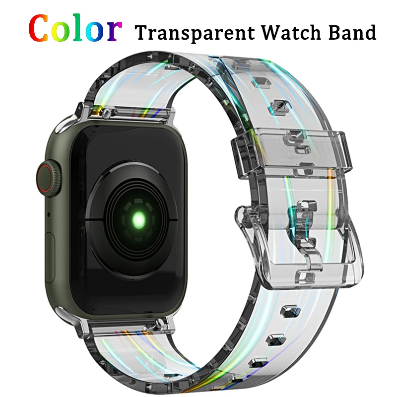 

Luxury bracelet 45mm 41mm Transparent strap for apple watch 7 se 6 5 4 3 correa 42mm 38mm sport belt 44mm 40mm for iwatch 7 band