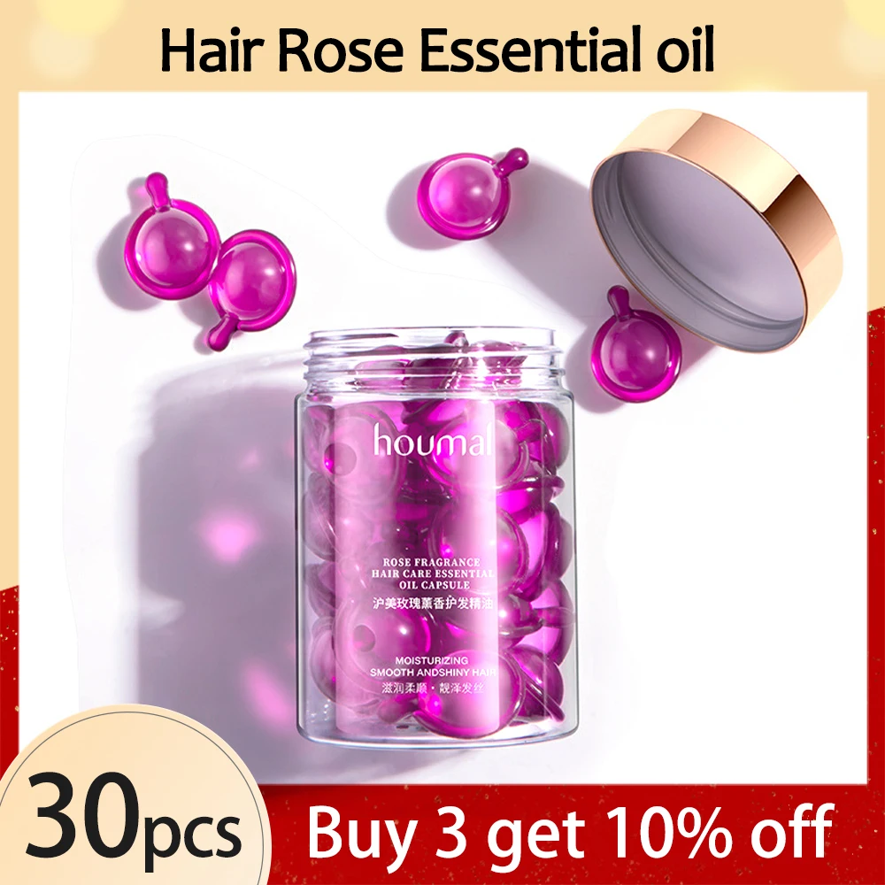 

30Pcs Hair Rose Essential Oil Smooth Silky Hair Vitamin Capsule Nourishing Treatment Repair Damaged Hair Serum Strengthen Hair