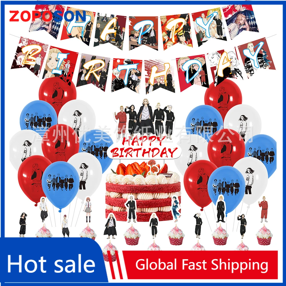 

Коллекция 2021 года, тематические украшения для темативечерние мангиро Сано из аниме Токио, Мстители, баннер на день рождения, флаги, воздушны...