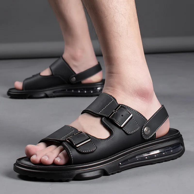 

Summer Leather Sandalias Men Beach Shoes Casual Soft Bottom Comfortable Man Sandals Slip on Breathable Non-slip Sandalias Hombre
