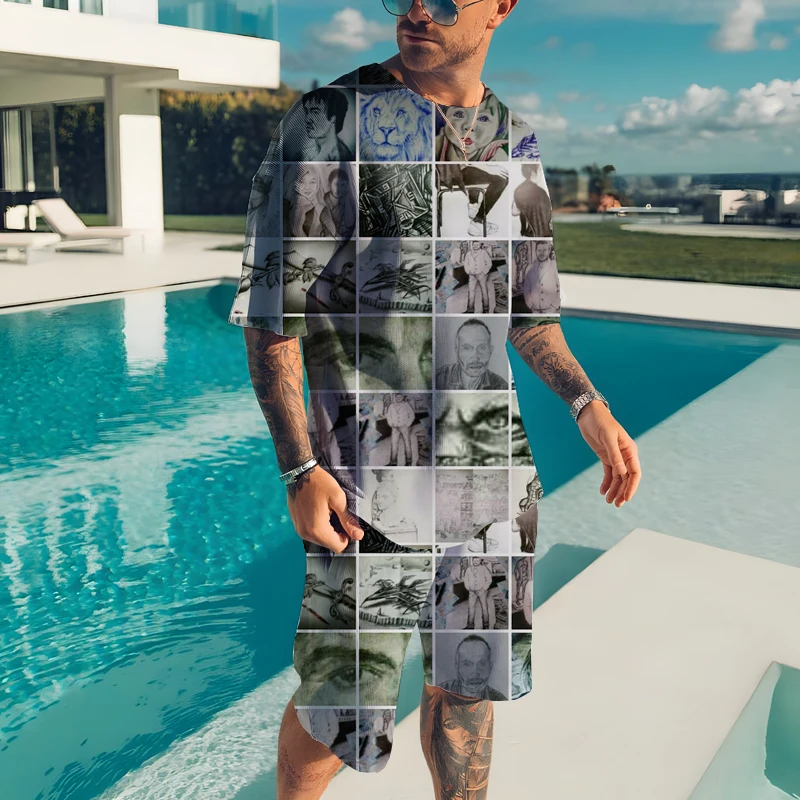 Skull Printed T-Shirt Set Summer Men's Two-piece Suit Fashion Streetwear Luxury Large Size Sportswear Short Sleeve Shorts Outfit