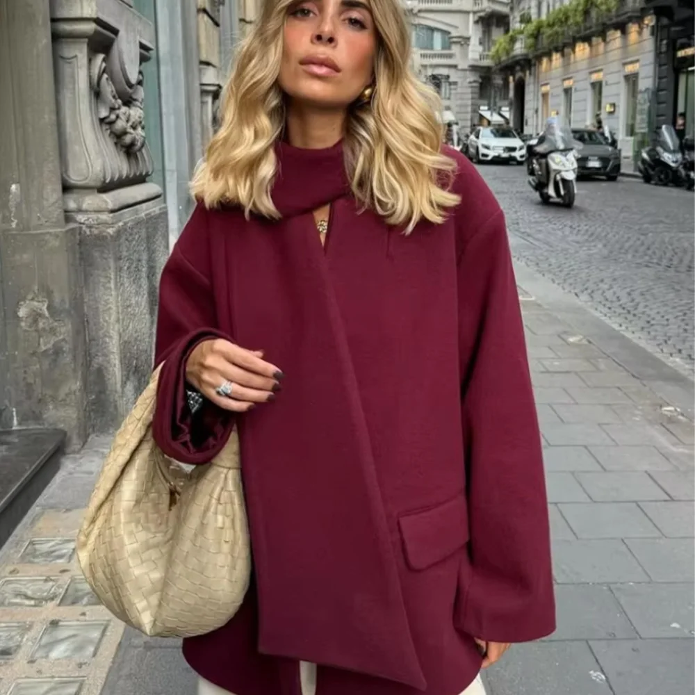 PB &amp ZA женский шарф с украшением пальто длинными рукавами и v-образным вырезом