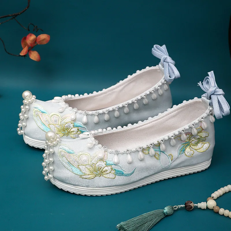 Китайские элегантные туфли для девочек обувь Hanfu косплея с вышивкой цветов волн