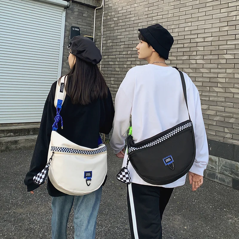 

Fashion Plaid Shoulder Bag Ins Style Half-round Crossbody Bag for Men and Women with Large Capacity Earphone Bag and Couples Bag