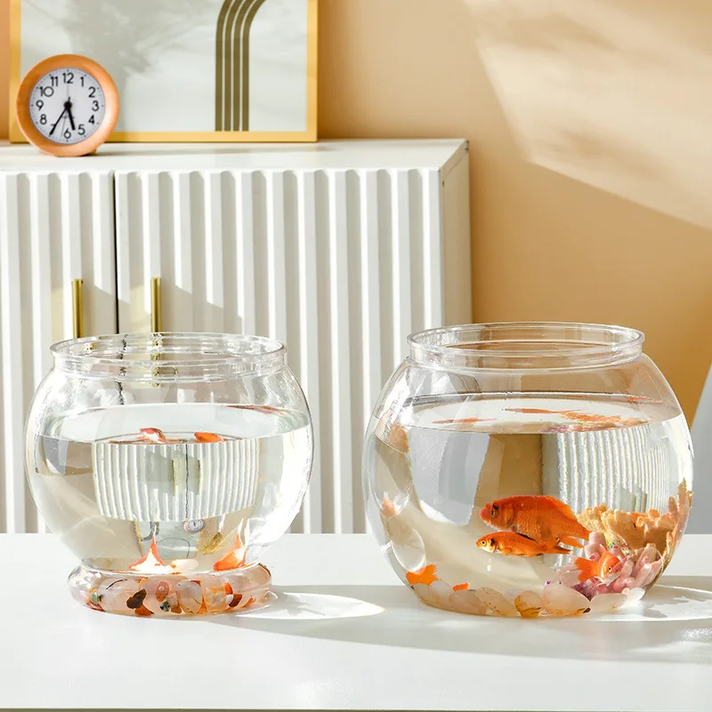 

Пластиковый аквариум с пузырями для домашних животных, Круглый прозрачный аквариум для рыб, настольные аквариумы для домашнего декора, офи...