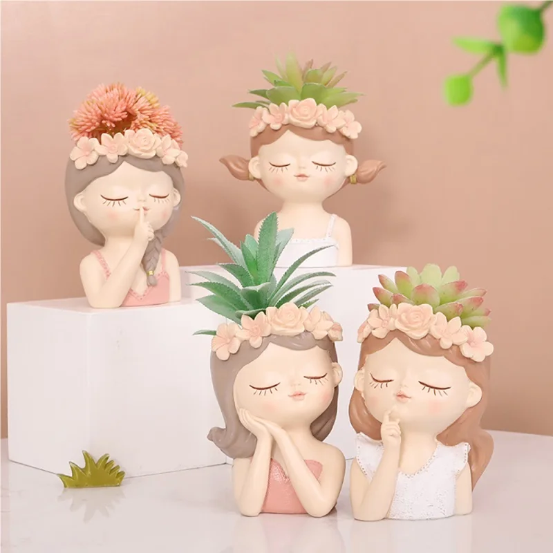 

Resin Flowerpot Craft Home Garden Office Table Decoration Cartoon Art Creative Meaty Vase Garden Creative Sister Doll Small Orna