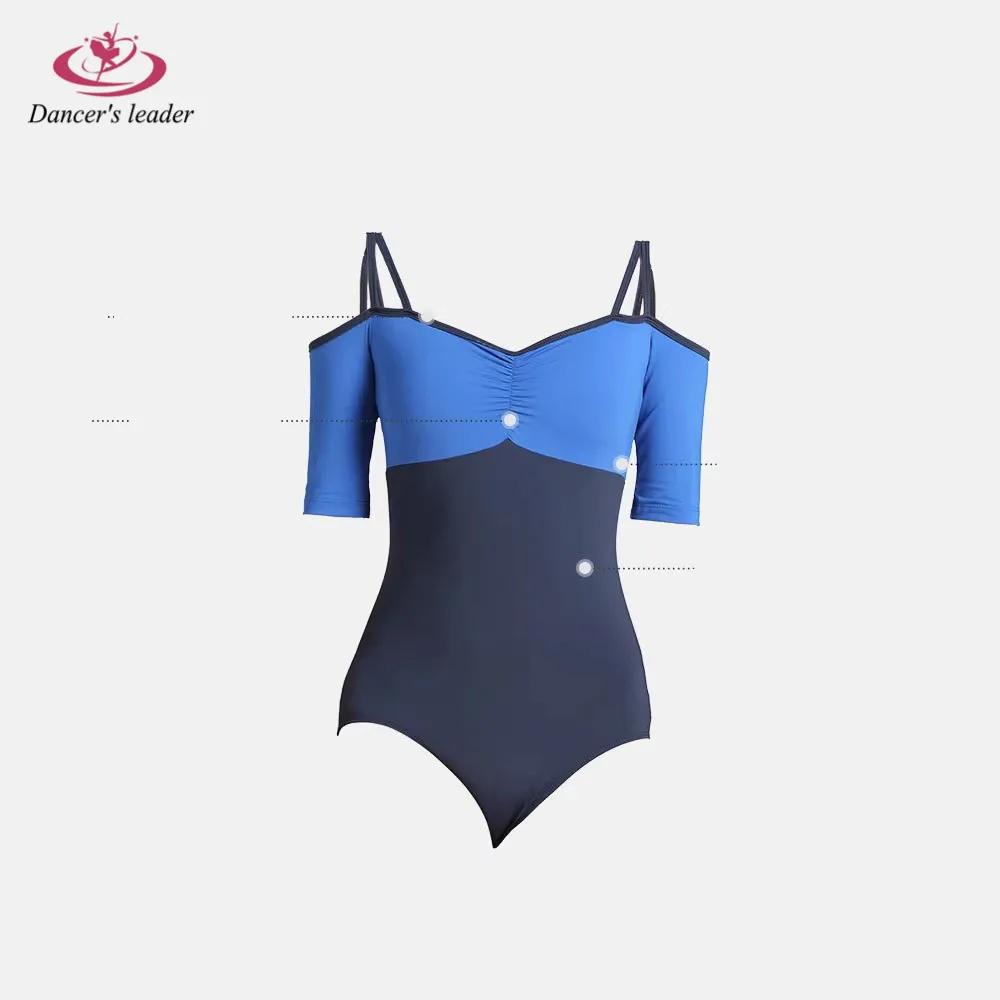 Ballet Costume Tight Summer Two-Tone Contrast Color Cross Shoulder Strap Gymnastics Performance Aerial Yoga