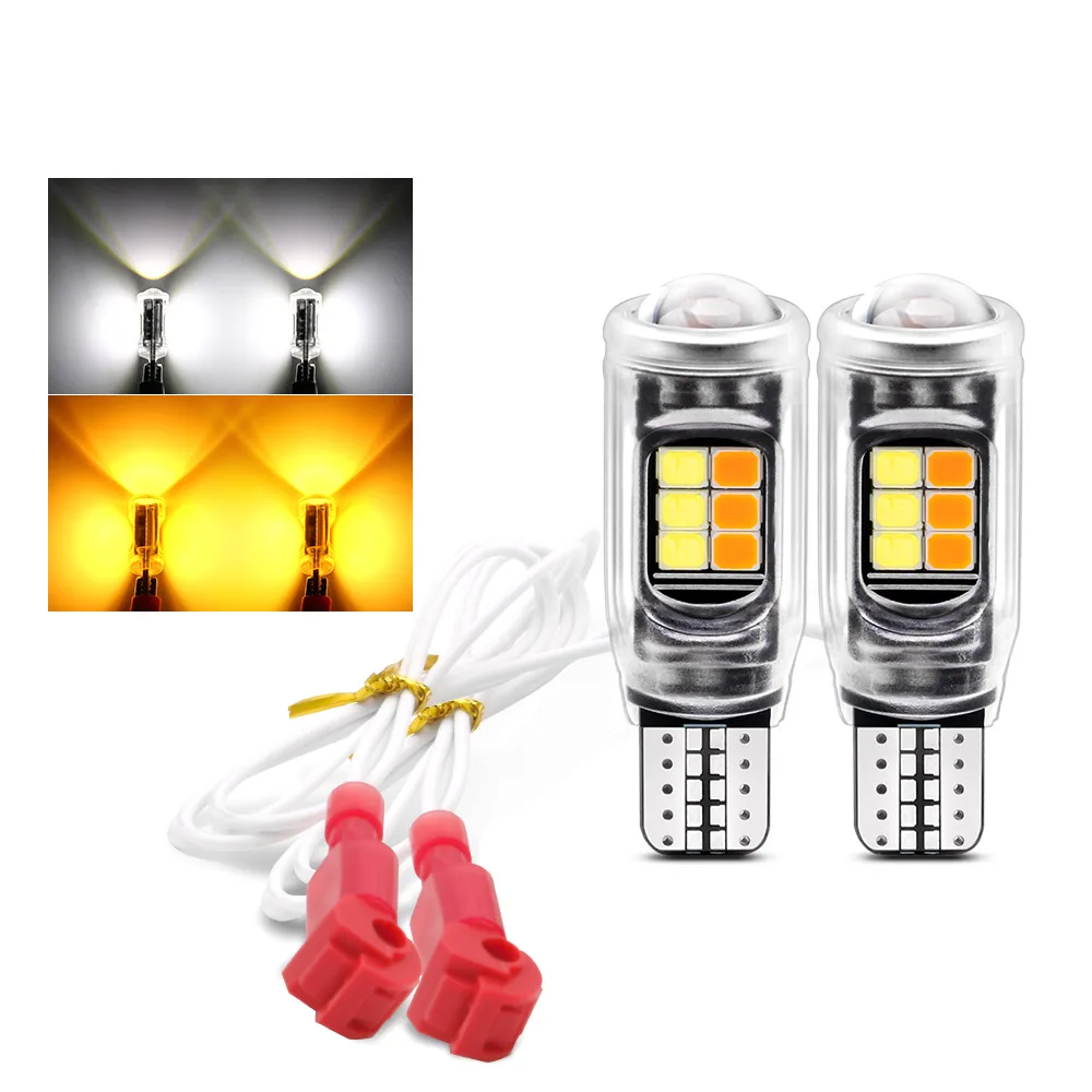 

Oprah 2 шт. T15 Led W16W супер яркая лампа указателя поворота двухцветный мотоциклетный задний дневный ходовой фонарь 3030SMD белый желтый 12 В