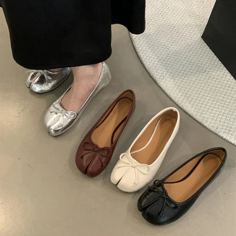 2025 Women Flats Soft Ballet Shoes Slip On Loafers Moccasins Tabi Ninja Casual Mujer Ladies Bow Knot