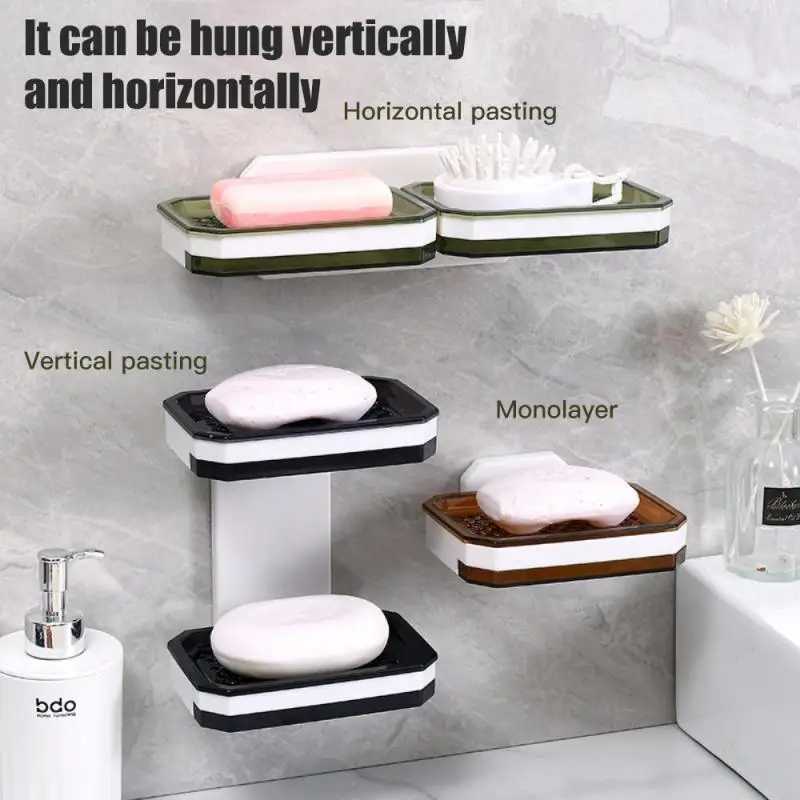 

Soap Box Non-Perforated Suction Cup Wall-Mounted Double-Layer Drainage Soap Box Home Soap Rack Bathroom Soap Box Storage Rack