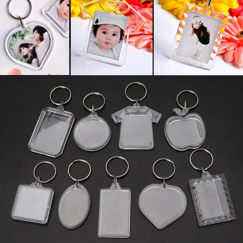 

3Pcs Transparent Acrylic Pendant Diamond Sticker Keychain Photo Empty Shell Photo Frame Square Pendant Small Gift