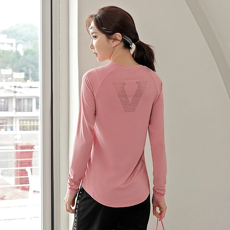 T-shirt Yoga Clothes Long-sleeved Gym Training Running Sports Workout Tops for Women Plus Size Fat Girls Loose Quick-drying