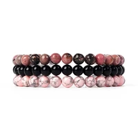3pcsset natural stone bracelet sets rhodonite rose pink quartzs turquois amethysts paired bracelets for women men beads jewelry