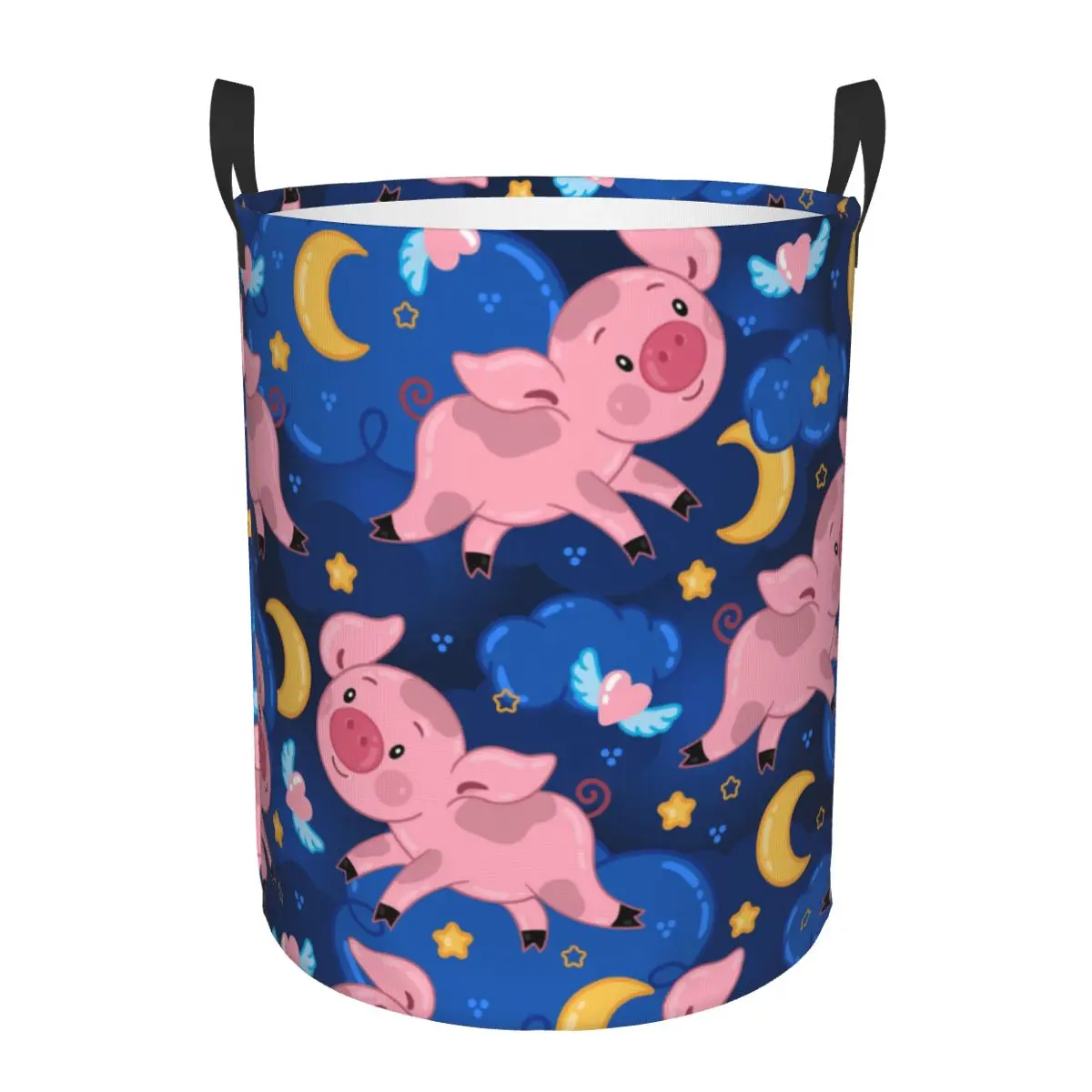 

Folding Laundry Basket Cute Pigs Moon Clouds And Stars Round Storage Bin Large Hamper Collapsible Clothes Toy Bucket Organizer