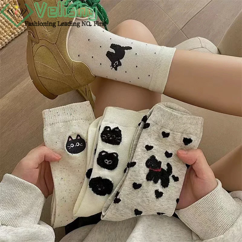 Женские хлопковые носки с рисунком животных Kawaii милый кот удобные женские