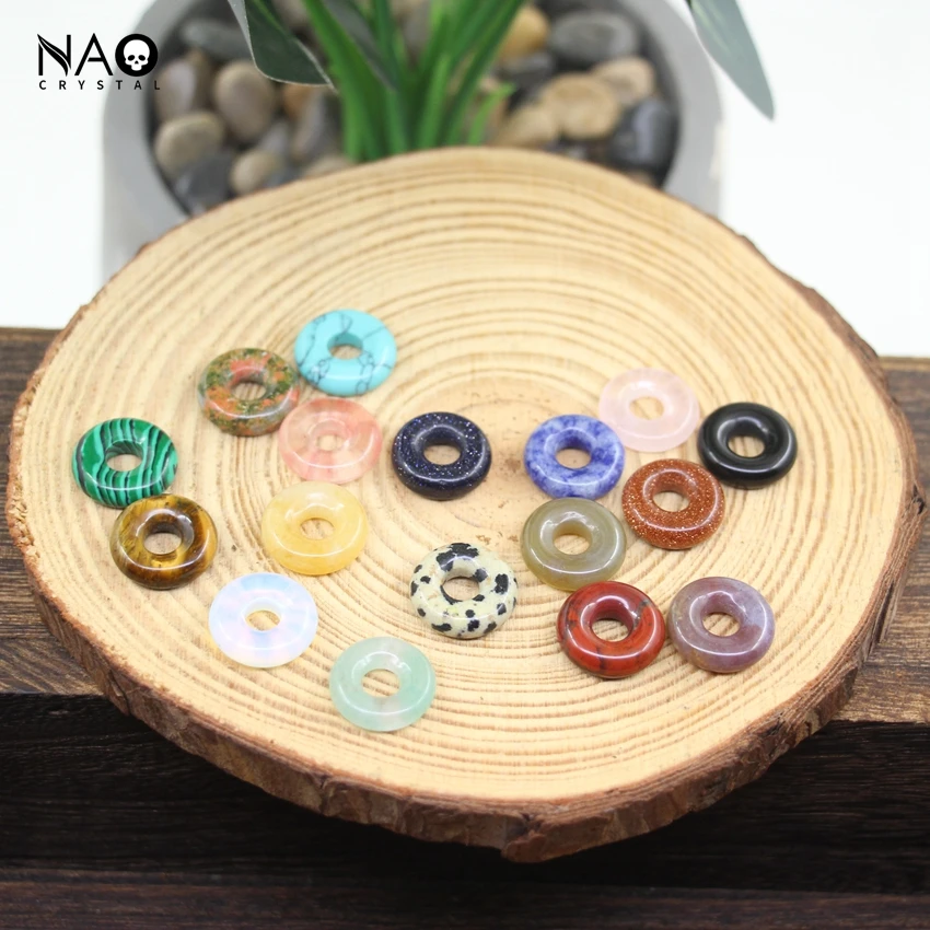 

15mm Big Hole Round Gemstone Pendants Charm For Necklaces Earrings Jewelry Making Healing Crystal Donut Pocket Stone Home Decor