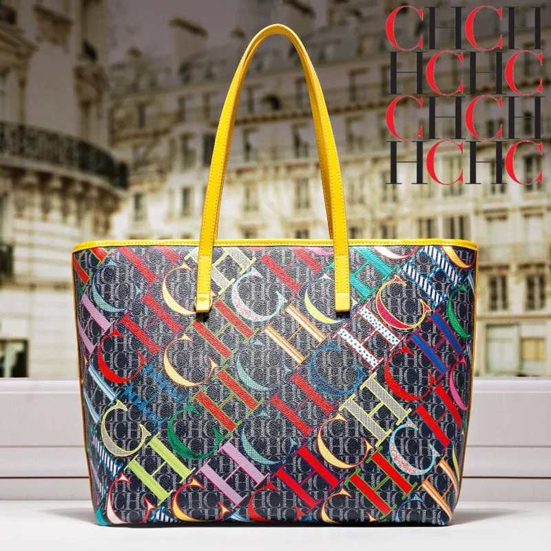 

100% Genuine Leather Luxury Brand Large-capacity Color Handbag 2022 New Style CHCH HCHC Letter Fashion Printed Shoulder Bag Sac