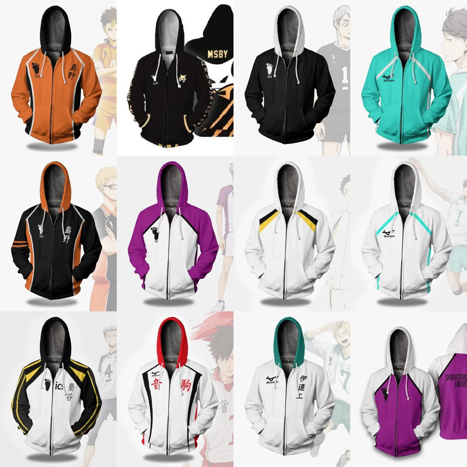 

Autumn And Winter Adult Kids 3D Digital Printing Volleyball Junior Series Haikyuu Hoodie Zipper Sport Jacket Halloween Costumes