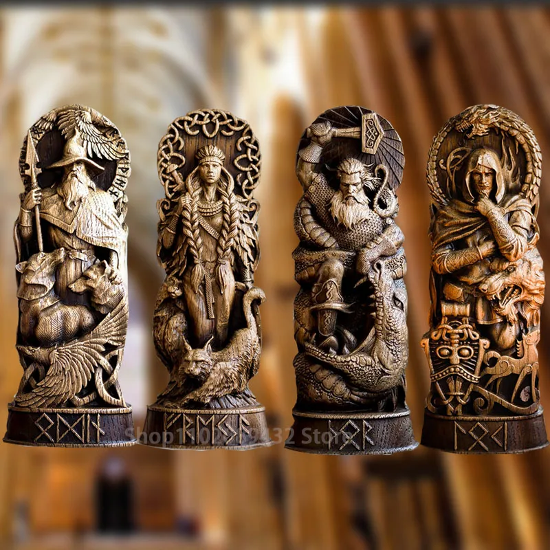 

Nordic Gods Resin Statue Odin Sol Loki Freya Legend Viking God Carving Sculpture Resin Ornament Home Decoration Crafts Miniature