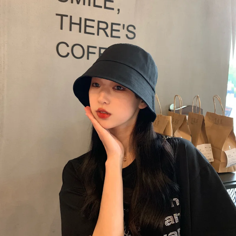 

Summer Spring Black Women Bucket Hat Casual Cotton Solid Color Panama Cap Outdoor Beach Visor Sun Hats Lady Girl Fisherman Cap