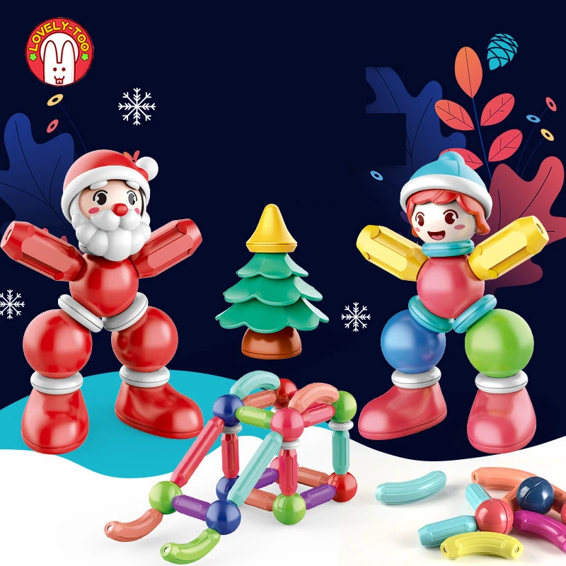 

Конструктор Магнитный детский, набор строительных блоков Монтессори, Рождественская магнитная палочка, детские развивающие игрушки для мальчиков и девочек