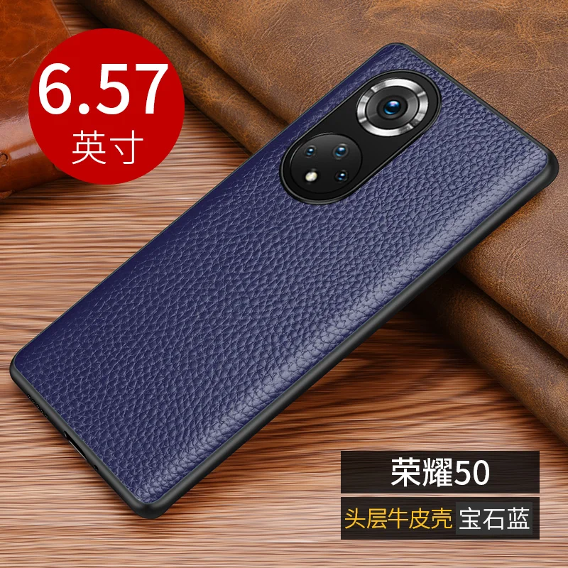 

Genuine Leather + Soft Silicone Phone Cover For Huawei Honor 50 Pro Se Business Luxury Full Cover Fall Protection Case Honor50