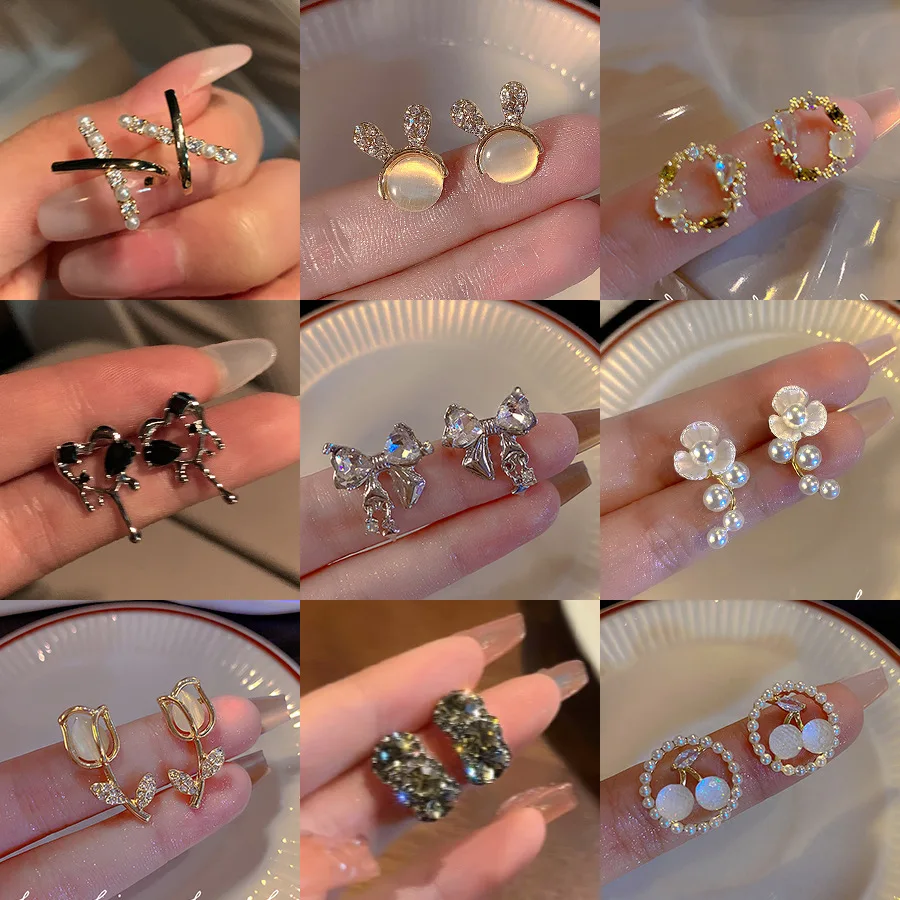 

Korean Style Vintage Earrings INS Popular Ear Accessories Heart Bowknot Flower Shape S925 Silver Needle Earrings
