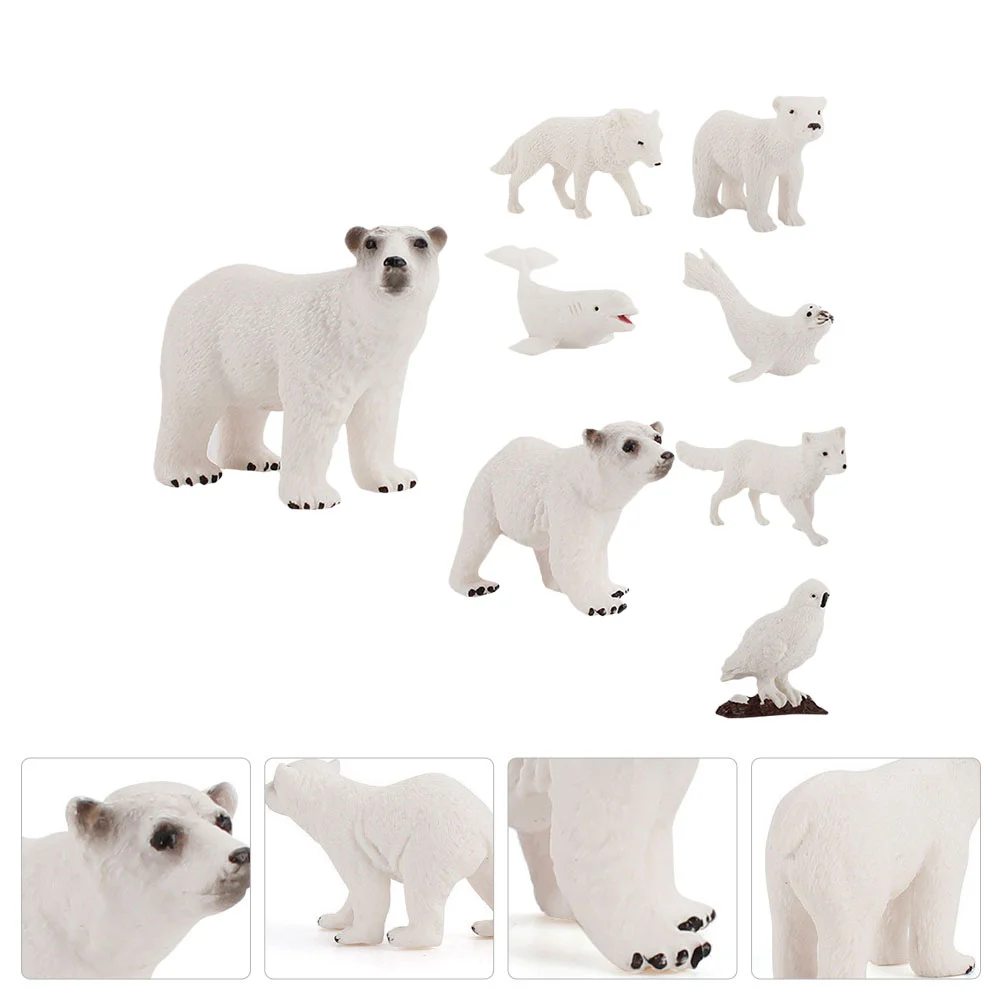 

8pcs Plastic Desktop Ornaments North Pole Animal Statue Micro Landscape Decors