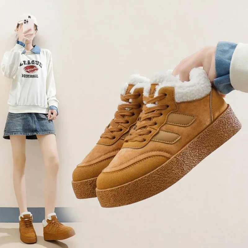 2024 новые утепленные пуховые кроссовки на платформе женская повседневная теплая