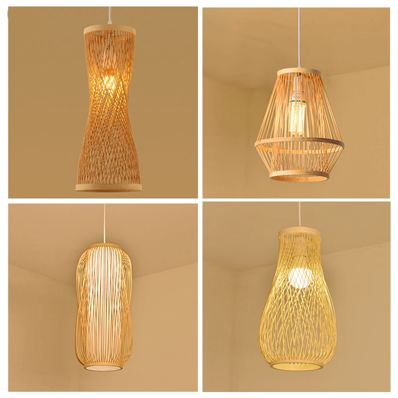 

Bamboo Pendant Lamp Hand Knitted Chinese Style Weaving Hanging Lamps 60/84cm Restaurant Home Decor Lighting Fixtures