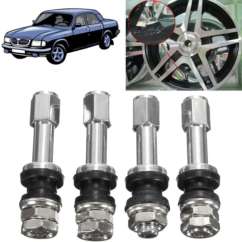 

4pcs Car Tire Valve TR48E Bolt-in Car Tubeless Wheel Tire Valve Stem Dust Cap Cover Vehicle Metal Stainless Steel Straight Mouth