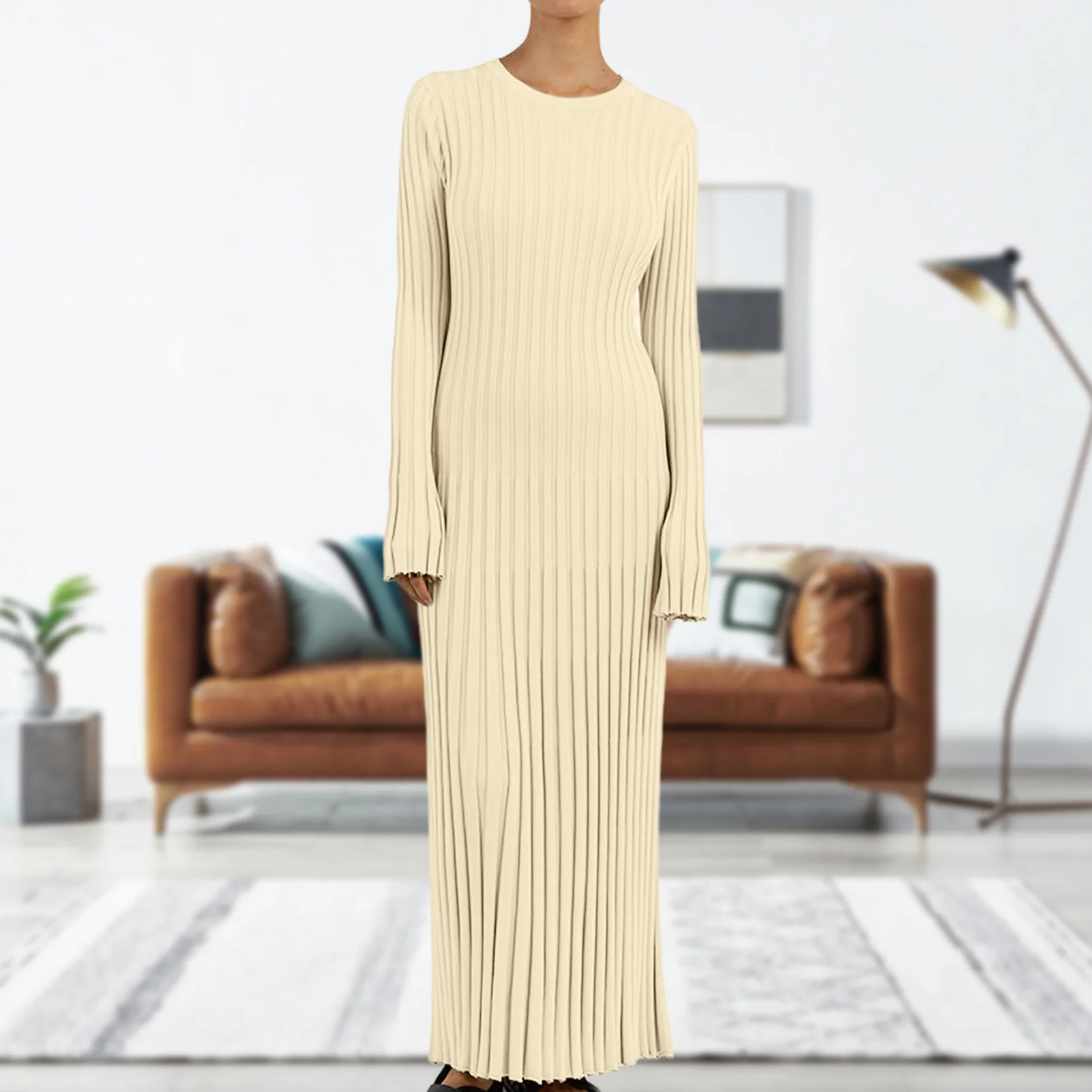 Трикотажное платье в полоску с круглым вырезом базовое женское облегающее