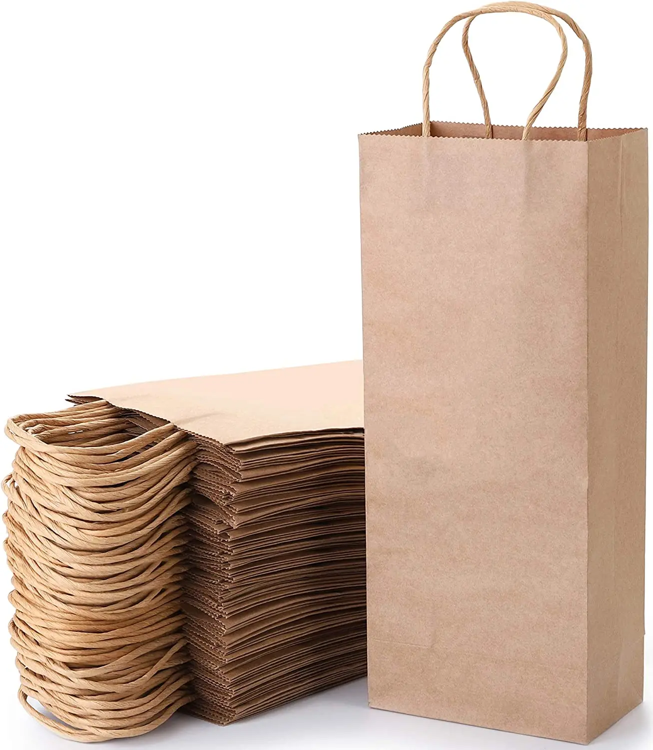 50Pcs Kraft Paper Bag Recyclable Brown White Wine Bags Paper Gift Packaging For Party Retail Shopping Handbag With Handles Bulk