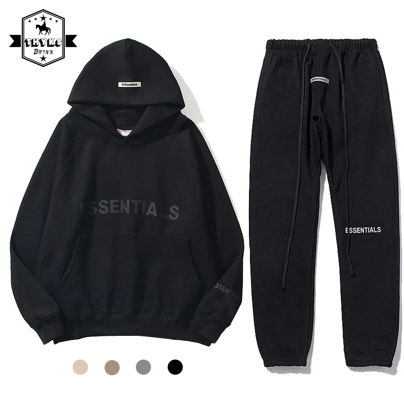 New Essentails Sweatpants Hoodies Men Reflective Print Sweatshirts Ovesized Kanye Hip Hop 2 Piece Sets Cotton High Street Women