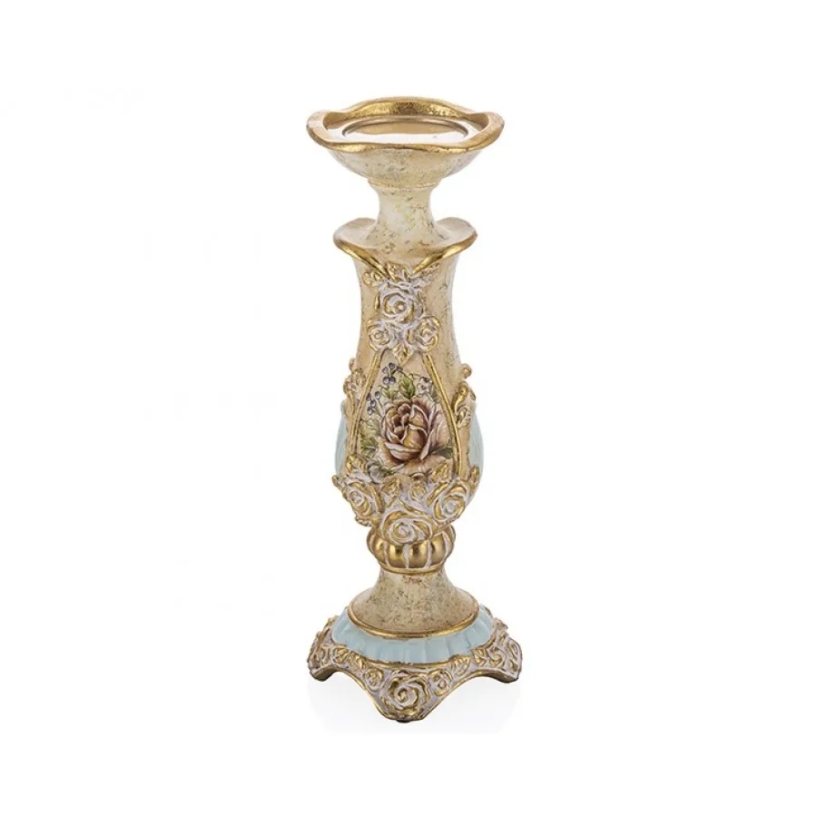 

Porio gold-turquoise flower patterned large candle holder 36x12