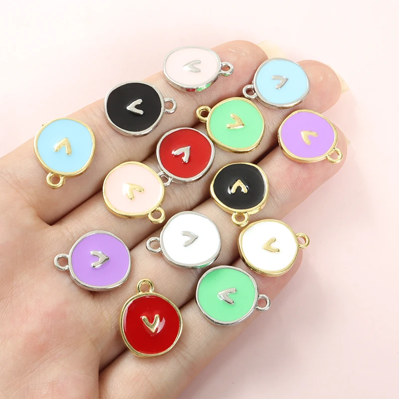 10 Шт. Модные Асимметричные Круглые Эмалированные Подвески В Форме Сердца