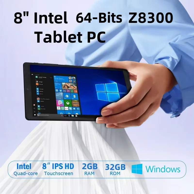 Фото Планшетный ПК Intel X5-Z8300 8 дюймов с Windows 10, 2 ГБ/4 ГБ/8 ГБ ОЗУ, 32 ГБ/64 ГБ/128 ГБ ПЗУ, 64-битный четырехъядерный процессор, двойная камера, 1280*800 IPS, порт HD-MI №1