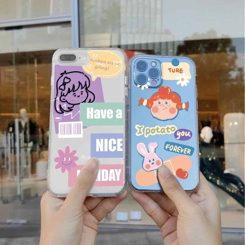 

Cute girl avatar Phone Case For iPhone 13 12 11 Pro XS Max 12 Mini 7 8 6s Plus X XR SE2 Case Transparent Soft TPU Cover