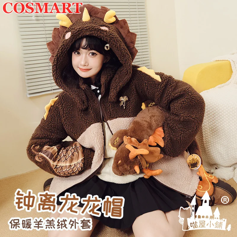 

COSMART Genshin Impact Zhongli Cosplay Costume Hairy Zhong Li Plush Sweater Coat Daily Winter Uniform Outfit Unisex