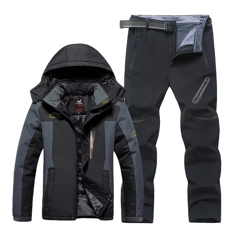 Large Size Ski Suit Men Winter Warm Fleece Ski Jacket and Pants Men Windproof Snow Snowboard Jacket Outdoor Cycling Camping