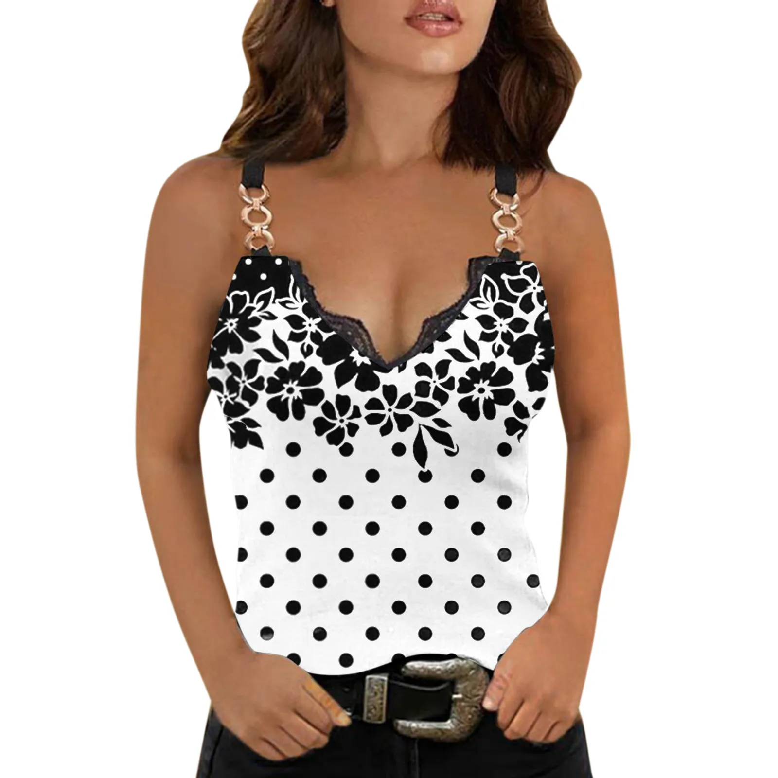 

Женская футболка без рукавов, с V-образным вырезом и кружевом