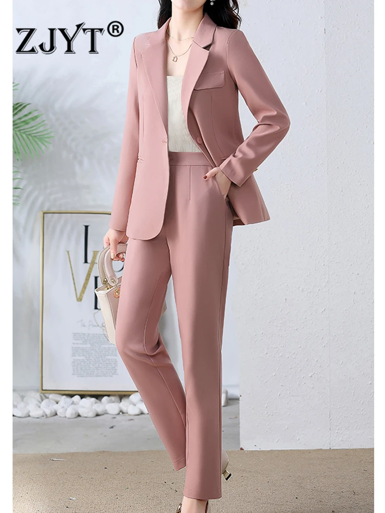 

ZJYT Elegant Business Chic Blazer Pant Sets Two Piece for Women 2023 Autumn Office Outfit Double Breasted Jacket Trousers Suit