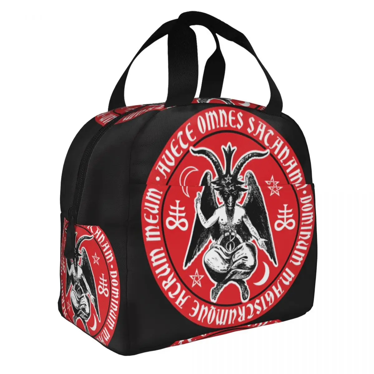 Baphomet Satanic Crosses With Hail  Lunch Bento Bags Portable Aluminum Foil thickened Thermal Cloth Lunch Bag for Women Men Boy