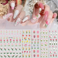 1 sheet 3d tulip nail stickers back glue flowers decorative nail art decals small fresh pink flowers decorative nail stickers