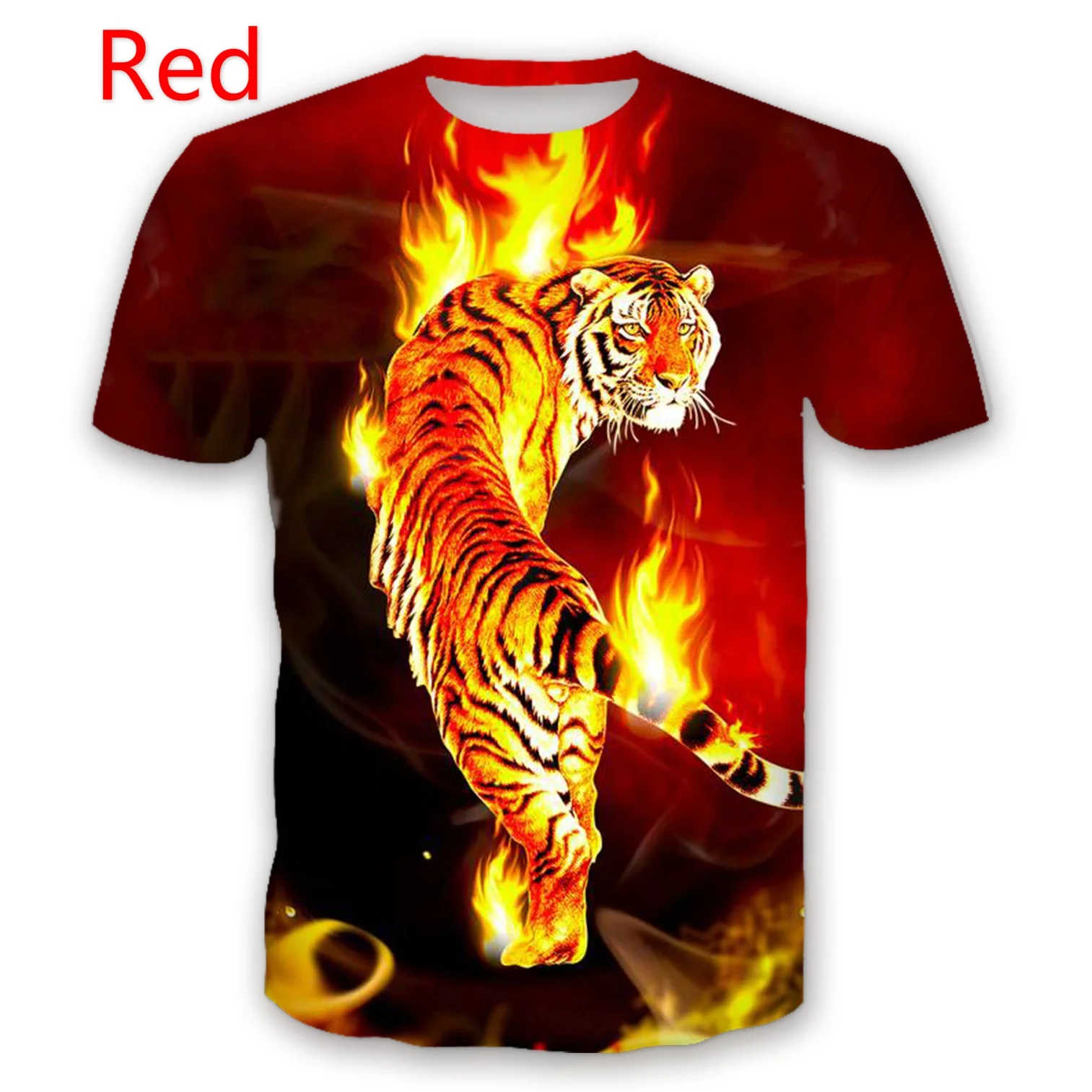 

Men 3D Printed Animal Fire Tiger Short Sleeve T-shirt