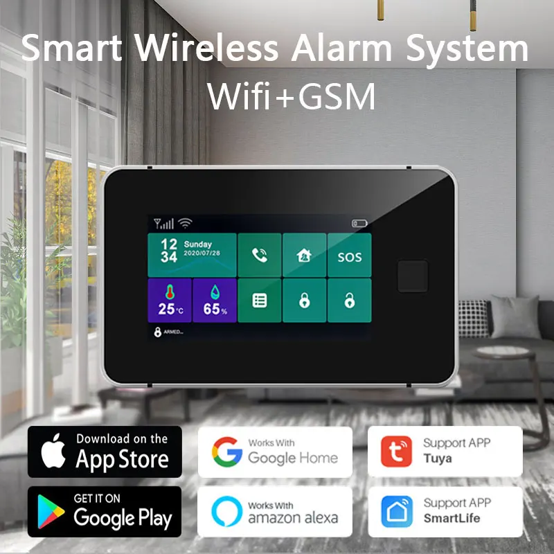 G60 Tuya WiFi Gsm Wireless Home Security Alarm System Ingerprint Armed Temperature Humidity Display 433MHz Fingerprint Siren